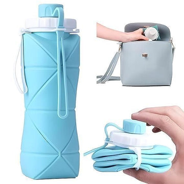 Folding Silicone Water Bottle Outdoor Travel Portable Water Cup 600 Ml - Blue