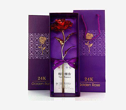 24k Artificial Golden Rosegold Red Rose With Gift Box (10 Inches) Gifts