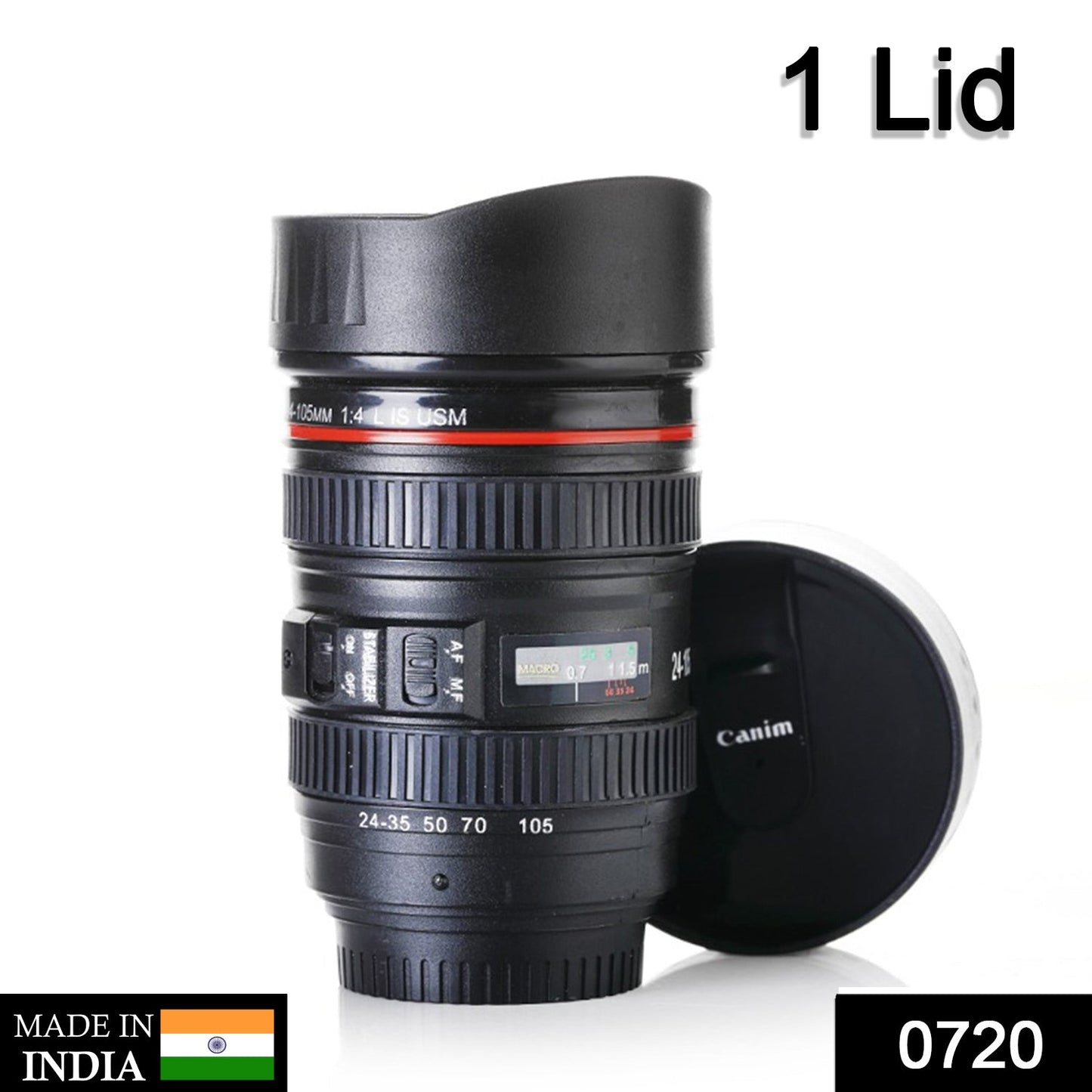 Camera Lens Shaped Coffee Mug Flask With Lid Drinkware