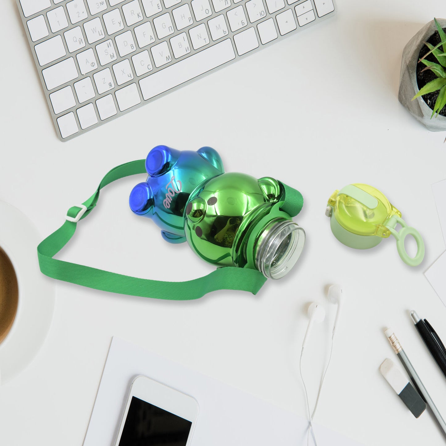 Cute Plastic Water Bottle Straw Bottle With With Adjustable Shoulder Strap And Stickers Portable Drinking Cup Water Bottle For Kids Water Bottles