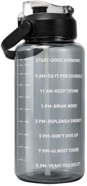 Motivational Water Bottle with Time Marker 2 Ltr (Black)