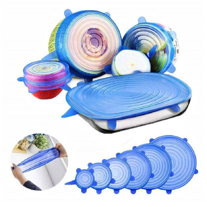 Silicone Stretch Lids Reuseable Microwave Safe Flexible Covers (Set Of 6) (Loose Pack) Food Containers Covers