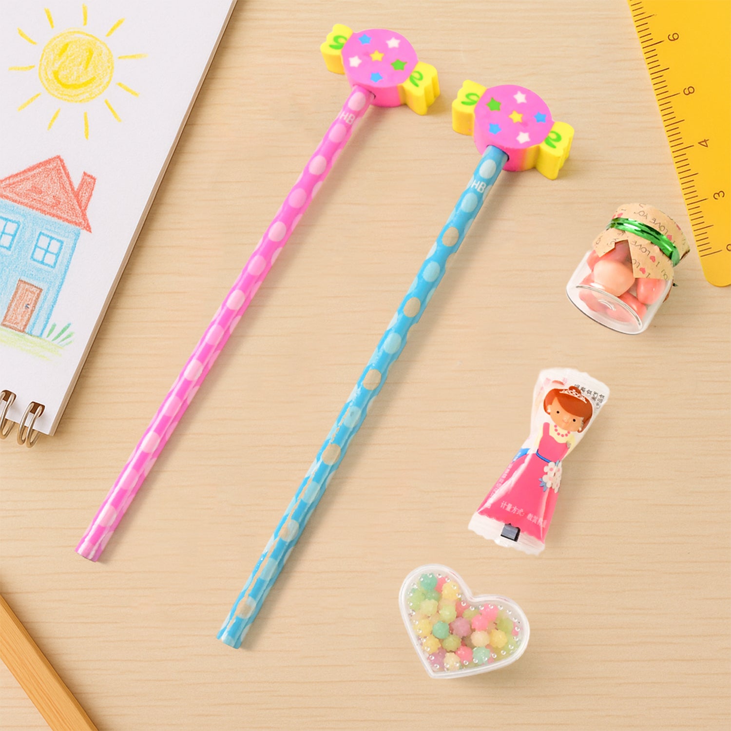 Fun Candy Design Pencil Set With Accessories Set (1 Set ) office supplies