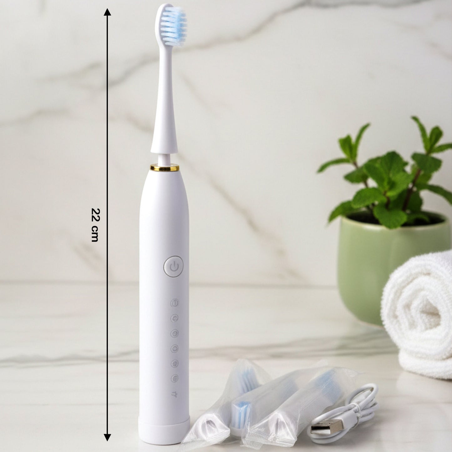 Rechargeable Electric Toothbrush White Color With 3 Extra Head (1 Pc ) Oral Care
