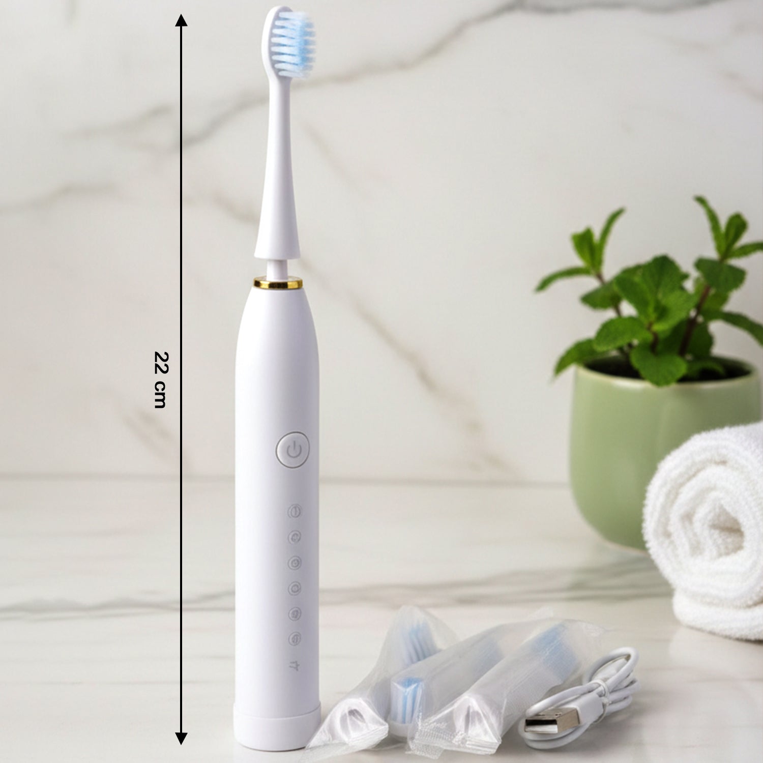 Rechargeable Electric Toothbrush White Color With 3 Extra Head (1 Pc ) Oral Care