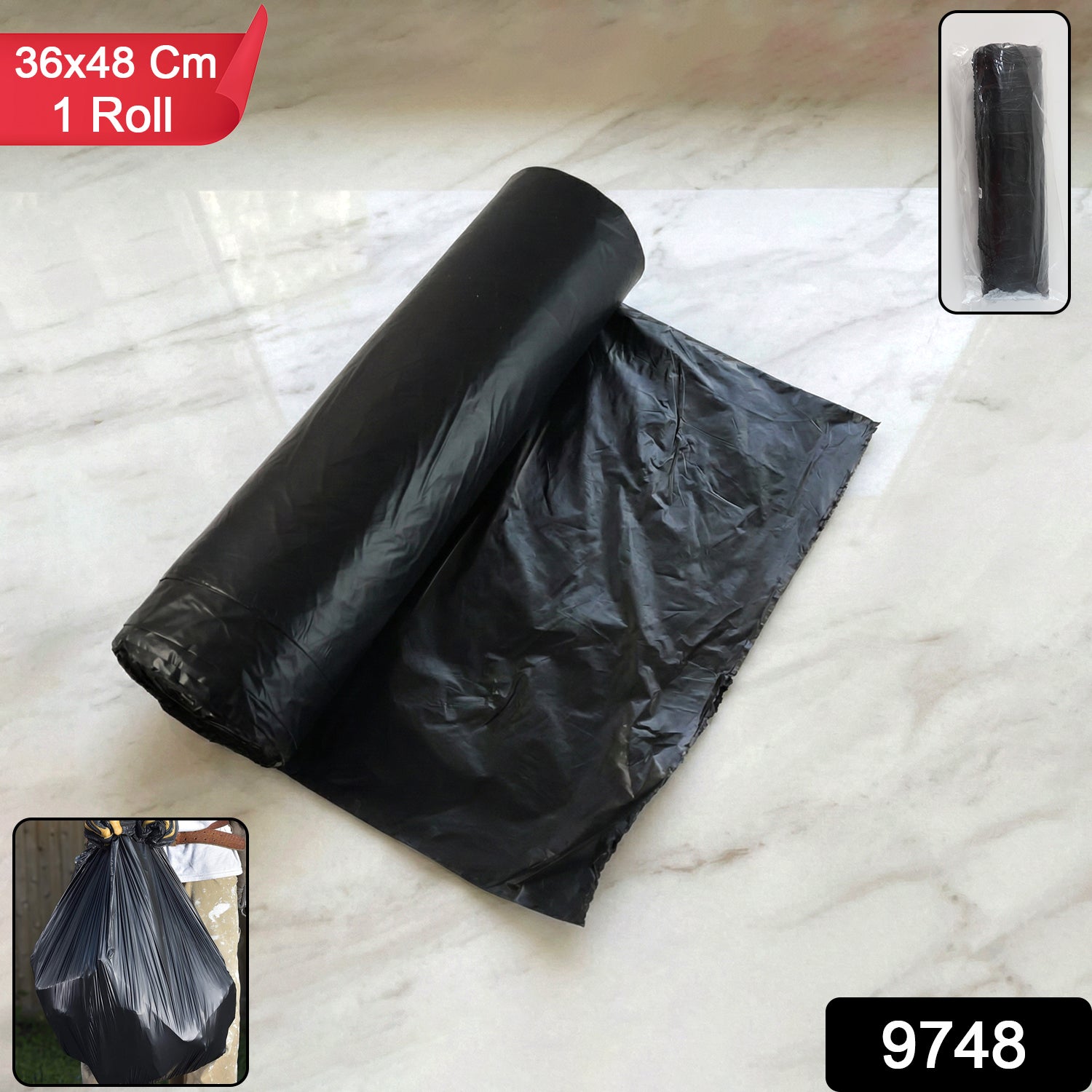 Heavy-duty Black Garbage Bag Roll For Home Commercial Waste Disposal (1 Roll) | Bag Size: 36 × 48 cm Home and Commercial Waste Disposal