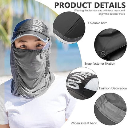 Sun Cap with Detachable Cotton Face Cover For Women Apparel & Accessories