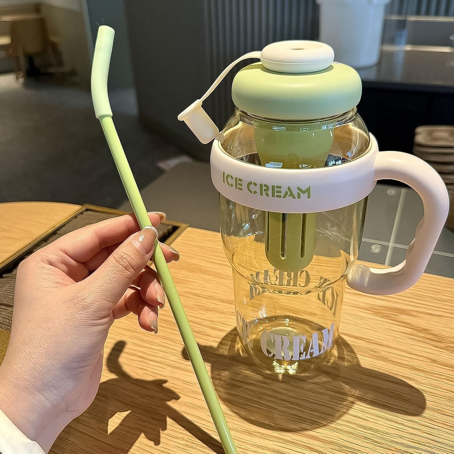 Cute Ice Cream Themed Water Bottle With Handle Straw Fruit Infuser - 1300ml Large Water Bottles