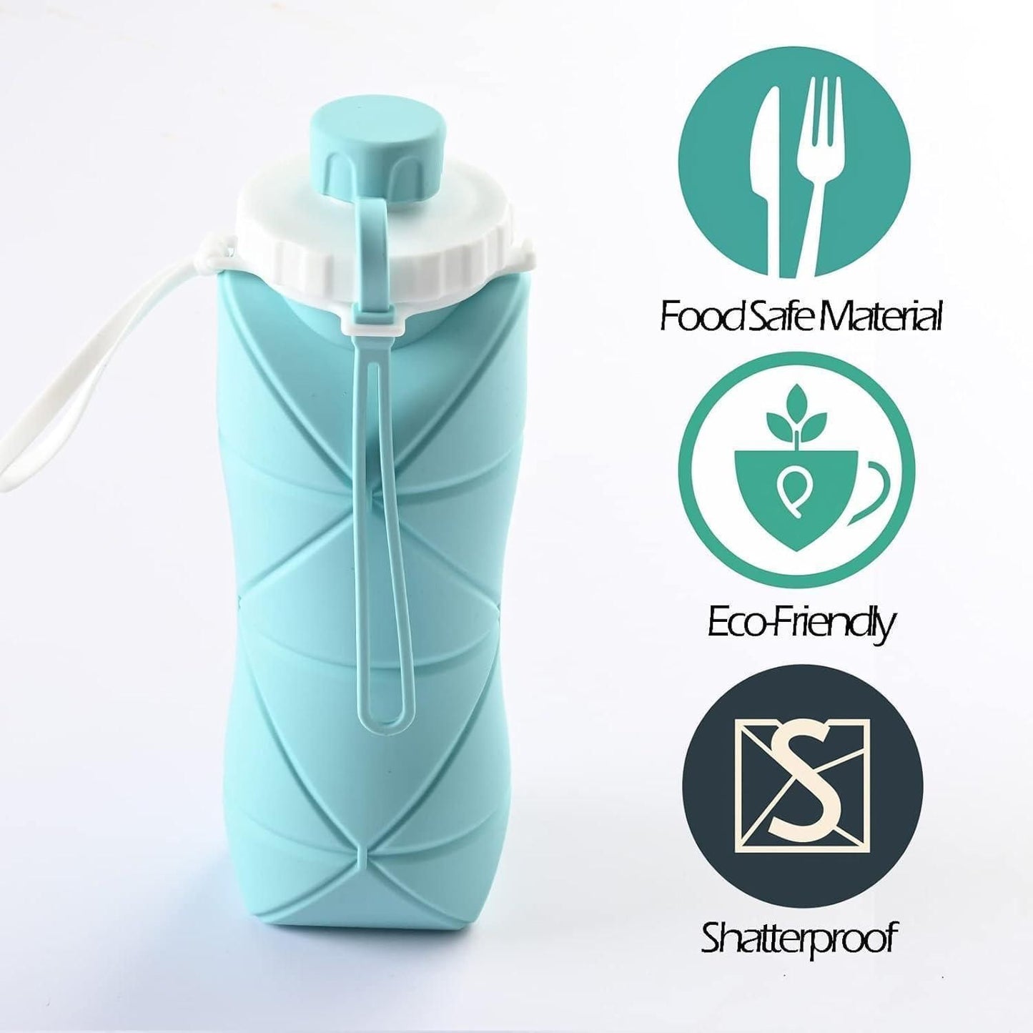 Folding Silicone Water Bottle Outdoor Travel Portable Water Cup 600 Ml - Blue Water Bottles