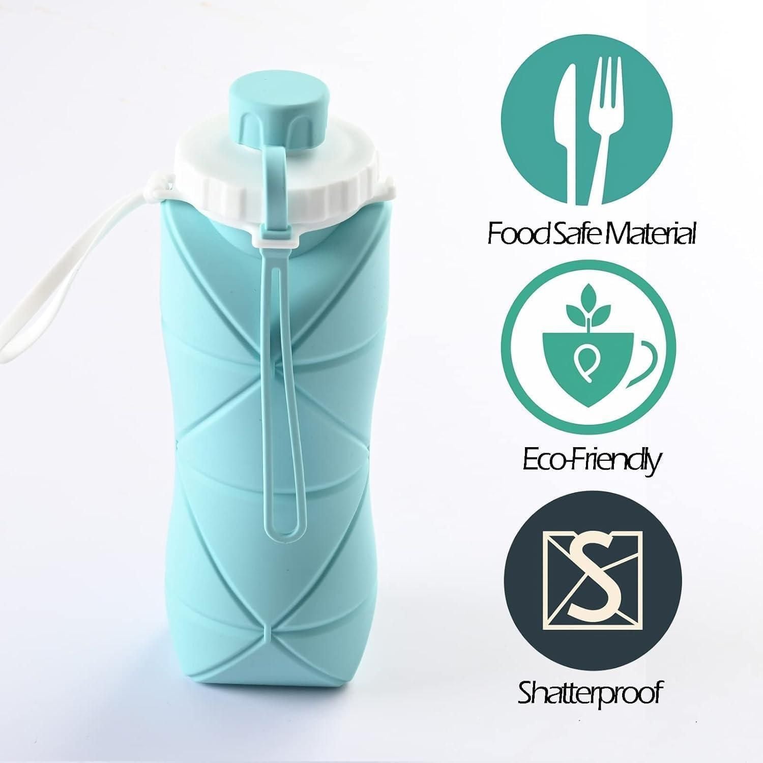 Folding Silicone Water Bottle Outdoor Travel Portable Water Cup 600 Ml - Blue Water Bottles