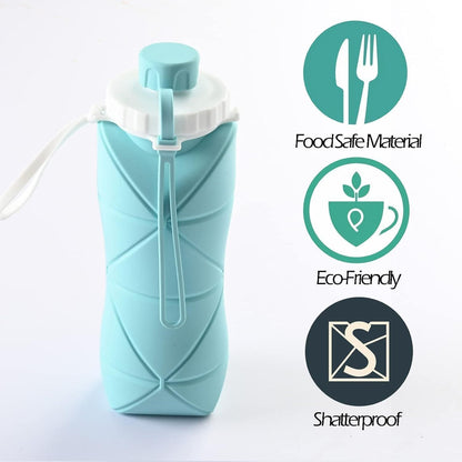 Folding Silicone Water Bottle Outdoor Travel Portable Water Cup 600 Ml - Blue Water Bottles