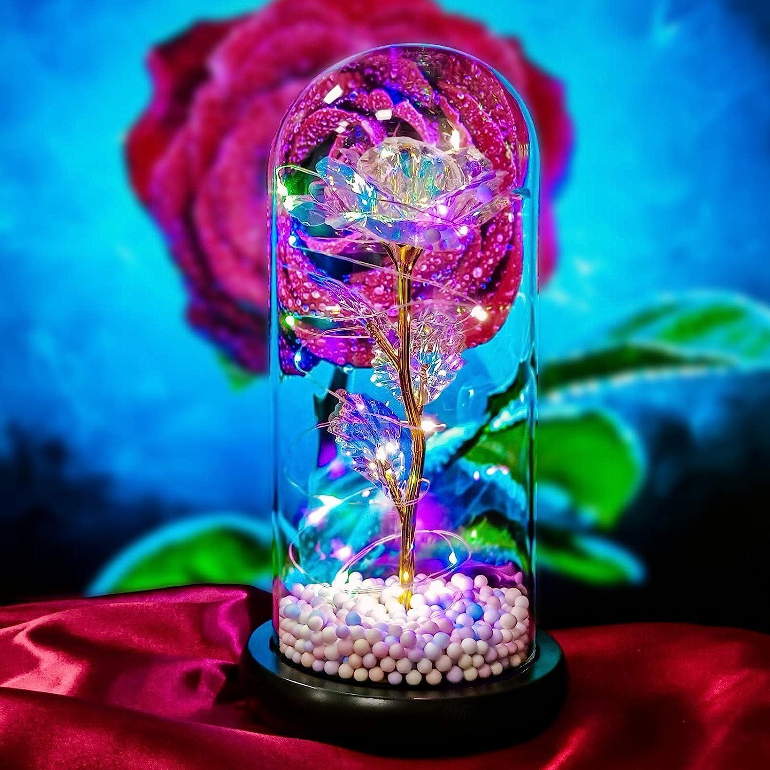 Rose Light Up Flower | LED Glass Rose with Lights Valentine's Day Gift Home Decor