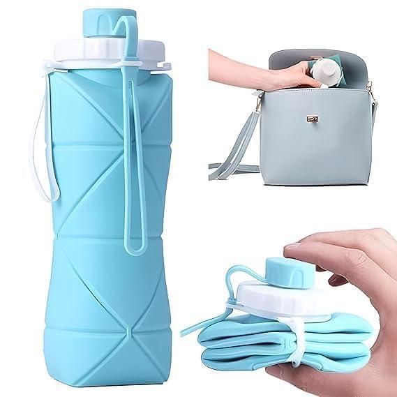 Folding Silicone Water Bottle Outdoor Travel Portable Water Cup 600 Ml - Blue Outdoor Gear