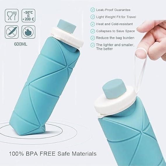 Folding Silicone Water Bottle Outdoor Travel Portable Water Cup 600 Ml - Blue Water Bottles