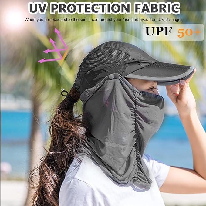 Sun Cap with Detachable Cotton Face Cover For Women Apparel & Accessories