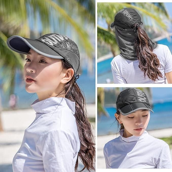 Sun Cap with Detachable Cotton Face Cover For Women Apparel & Accessories