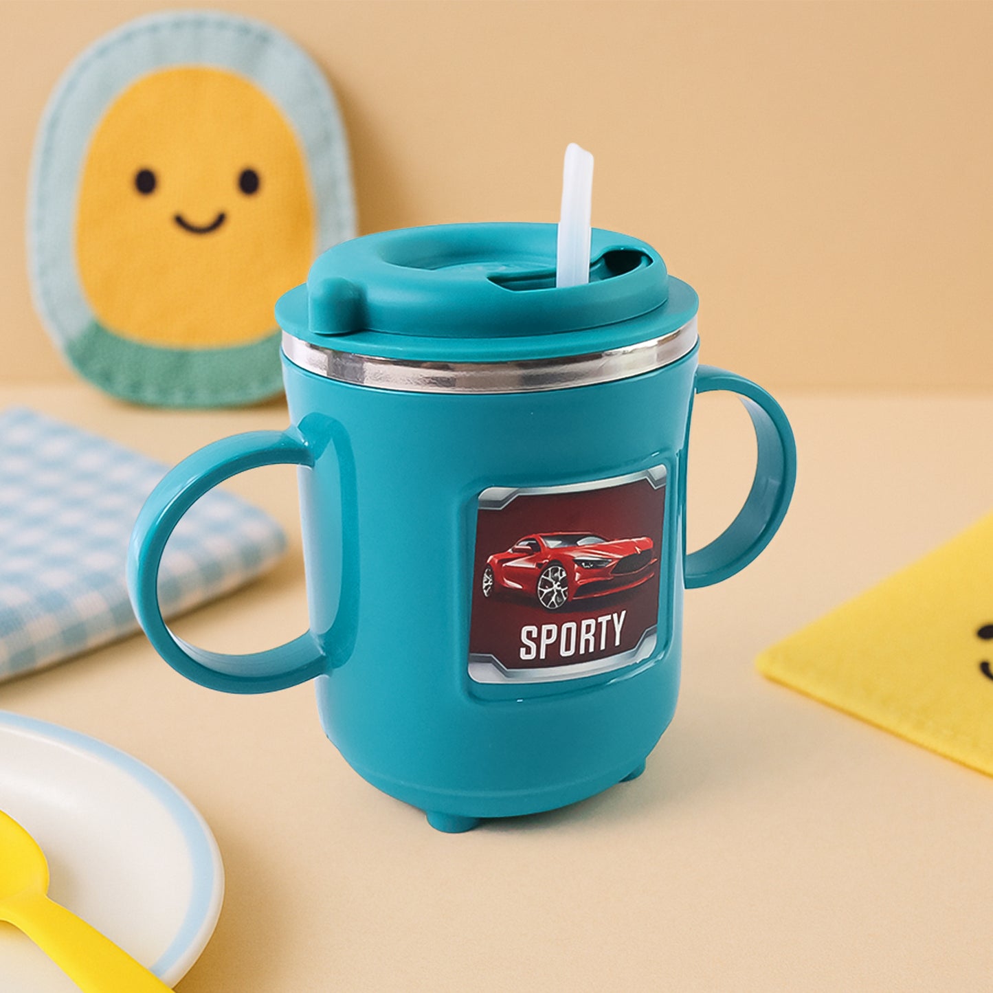 Kids Sporty Sipper Mug With Straw And Dual Handles Approx 300ml (1 Pc) Mugs