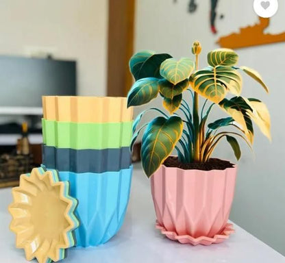Cammy Plastic Star Flowerpots with Tray Multicolor Set of 5 Piece Garden & Outdoor