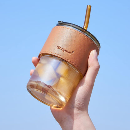 Over Twice Glass Water Bottle with Straw | Leak-Proof Insulated Bottle | high-quality thickened glass Home & Garden > Kitchen & Dining > Drinkware > Water Bottles
