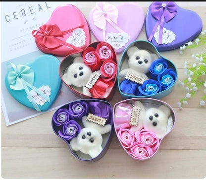 Bear Rose Gift Box | Teddy Bear with Artificial Roses Valentine's Day Gift Toys & Games