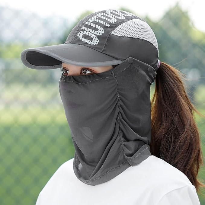 Sun Cap with Detachable Cotton Face Cover For Women Apparel & Accessories
