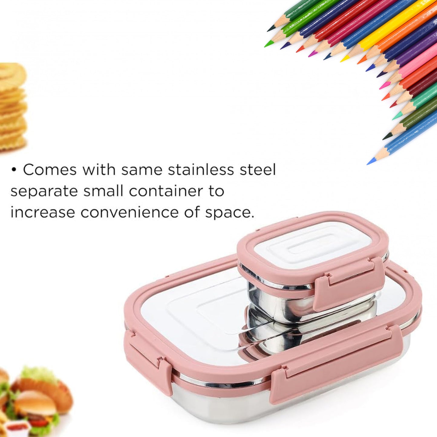 Premium Stainless Steel Leak Proof Air Tight Lunch Boxes (900ml+200ml Approx 2 Pc Set) Lunch Box