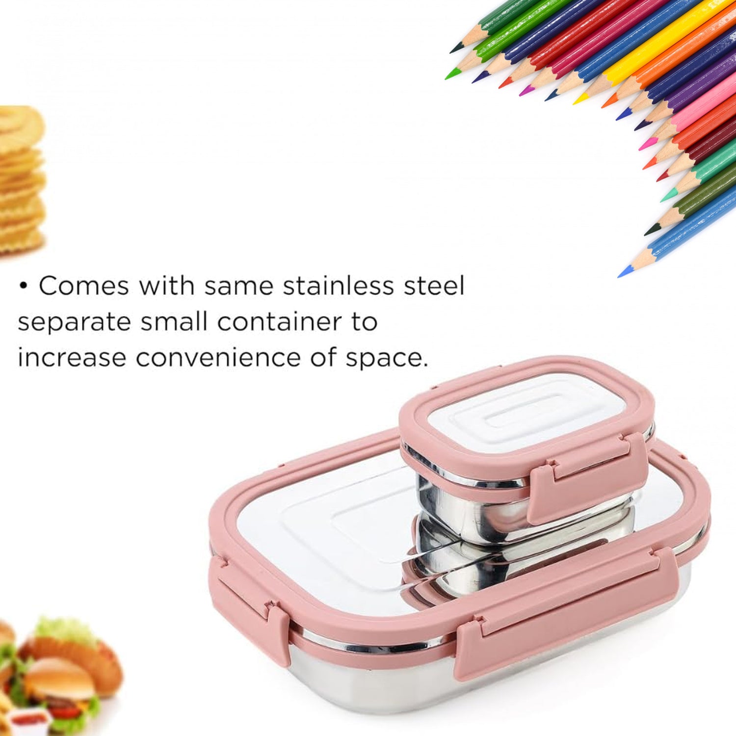 Premium Stainless Steel Leak Proof Air Tight Lunch Boxes (900ml+200ml Approx 2 Pc Set) Lunch Box