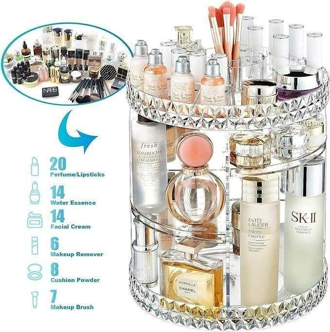 Makeup Organizer Adjustable 360 Rotation Box Case Home Organization