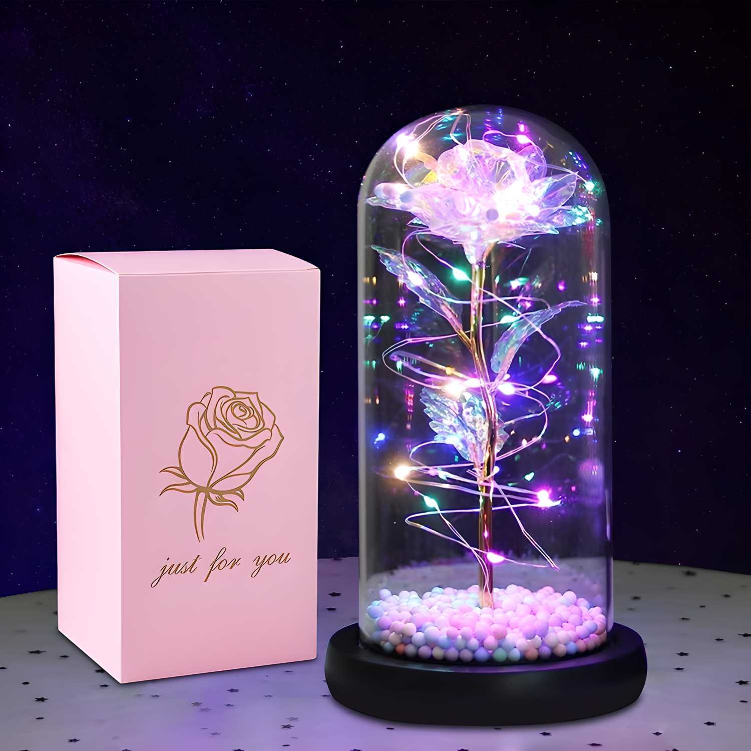 Rose Light Up Flower | LED Glass Rose with Lights Valentine's Day Gift Home Decor