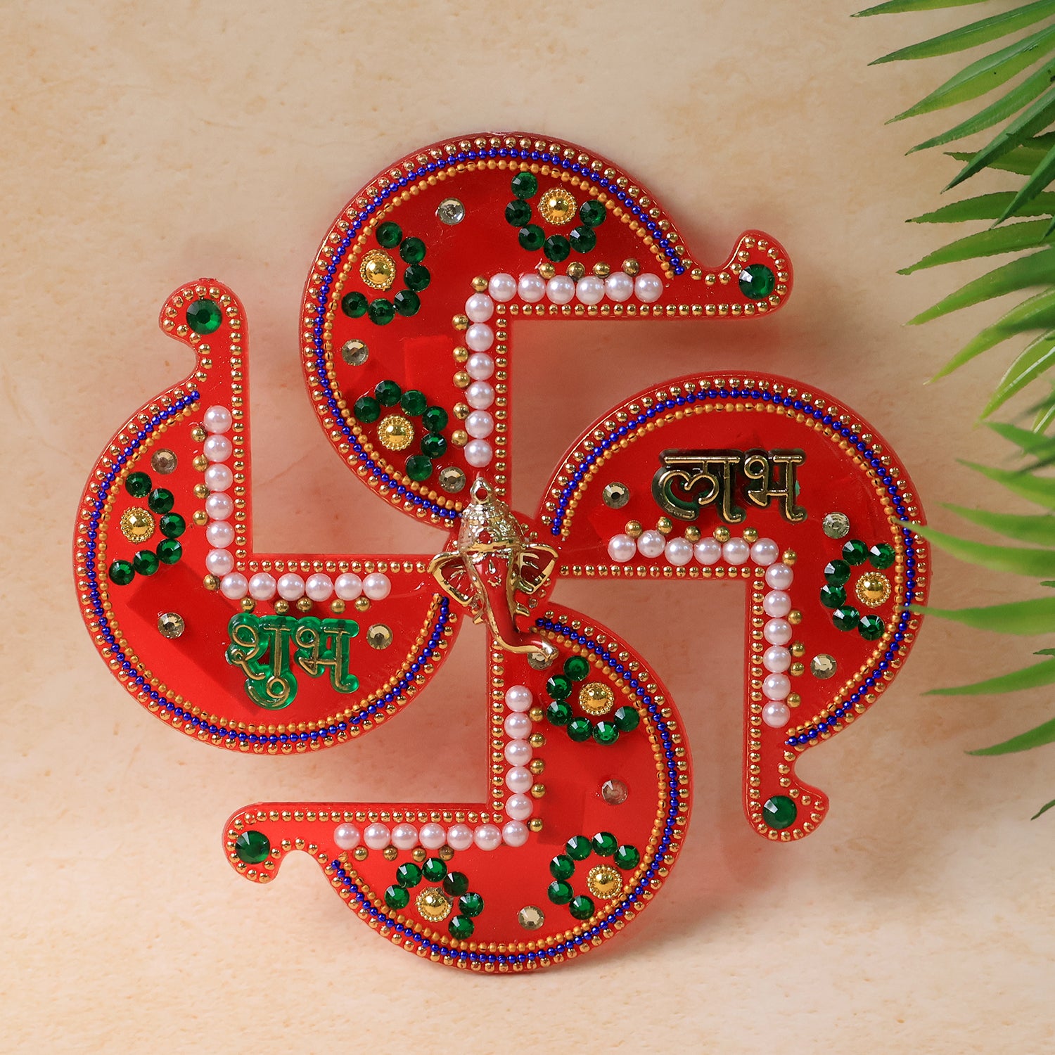 Acrylic Swastik Shubh Labh Wall Hanging (1 Pc) Home Decor
