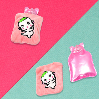 Pink Cartoon Small Hot Water Bag With Cover For Pain Relief Health and Beauty