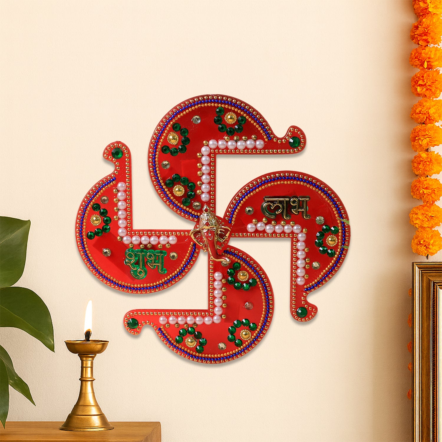 Acrylic Swastik Shubh Labh Wall Hanging (1 Pc) Home Decor