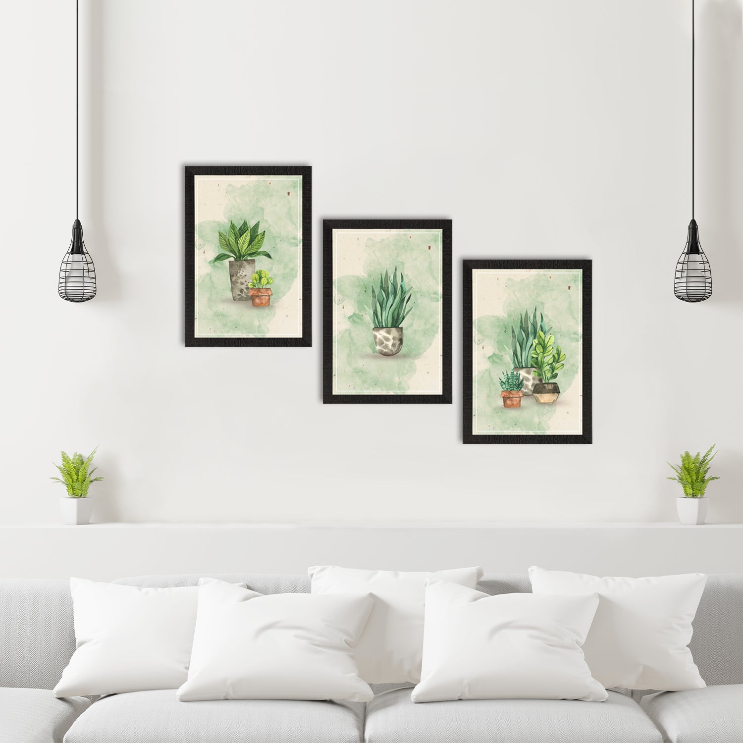 eCraftIndia Watercolour Flower Pot Set of 3 Satin Matt Texture UV Art Painting Home Decor