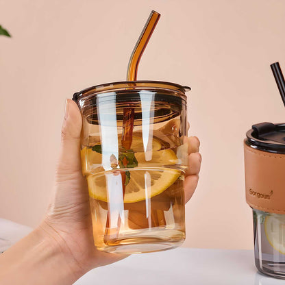 Over Twice Glass Water Bottle with Straw | Leak-Proof Insulated Bottle | high-quality thickened glass Home & Garden > Kitchen & Dining > Drinkware > Water Bottles