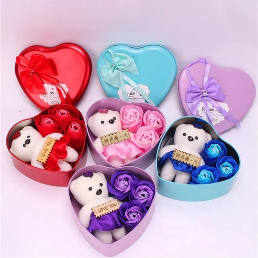 Bear Rose Gift Box | Teddy Bear with Artificial Roses Valentine's Day Gift Toys & Games