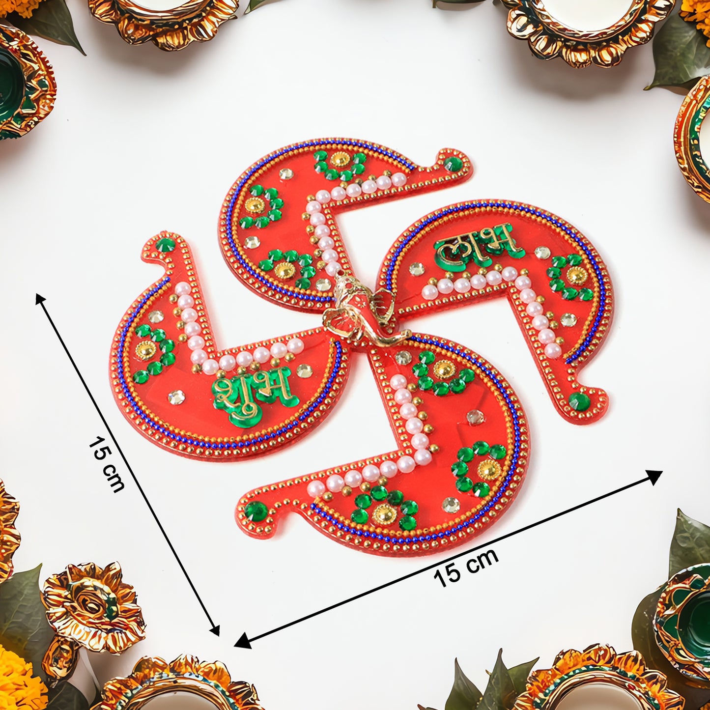 Acrylic Swastik Shubh Labh Wall Hanging (1 Pc) Home Decor