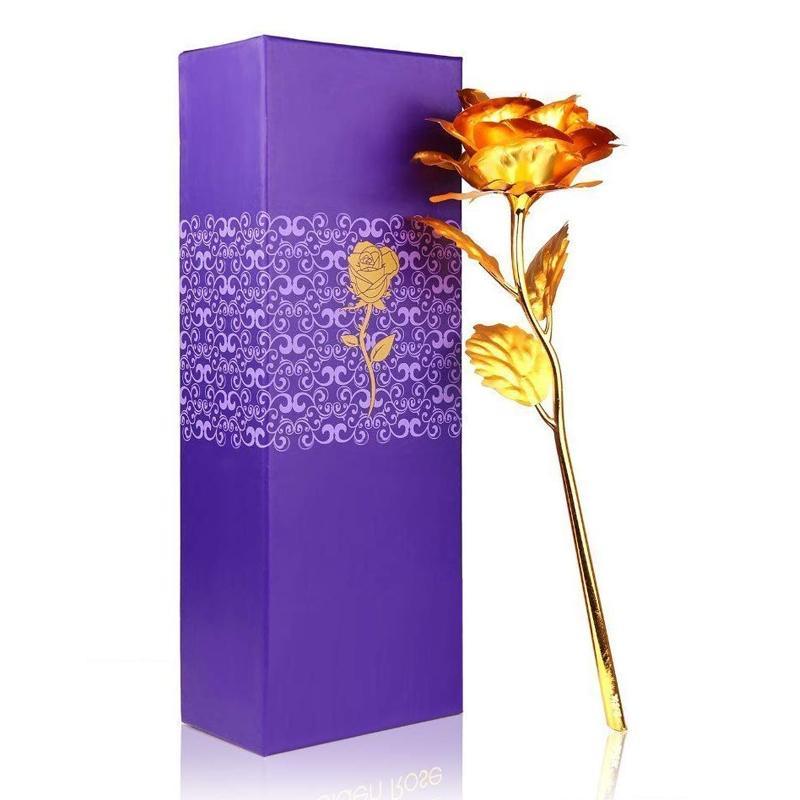 24k Artificial Golden Rosegold Red Rose With Gift Box (10 Inches) Gifts