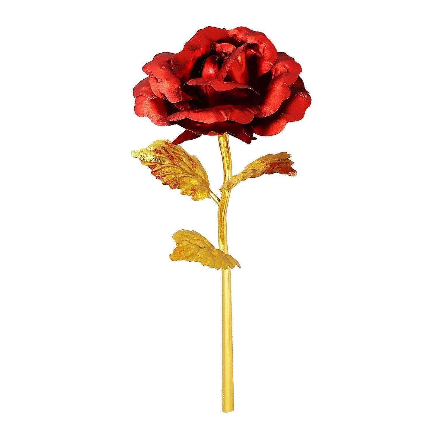 24k Artificial Golden Rosegold Red Rose With Gift Box (10 Inches) Gifts