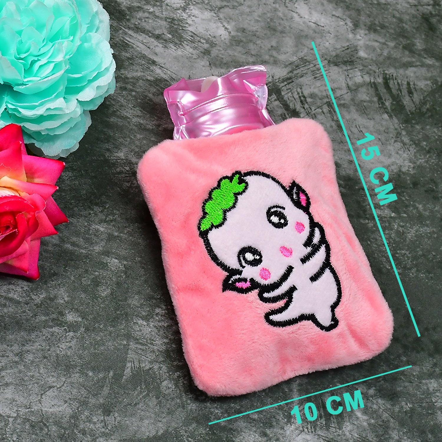 Pink Cartoon Small Hot Water Bag With Cover For Pain Relief Health and Beauty