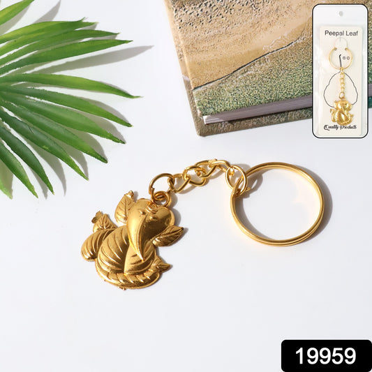 Golden Ganesh Leaf Design Keychain (1 Pc) keychains