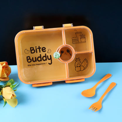 Bite Buddy 4-compartment Leak-resistant Plastic Lunch Box With Spoon Fork Kitchen and Dining