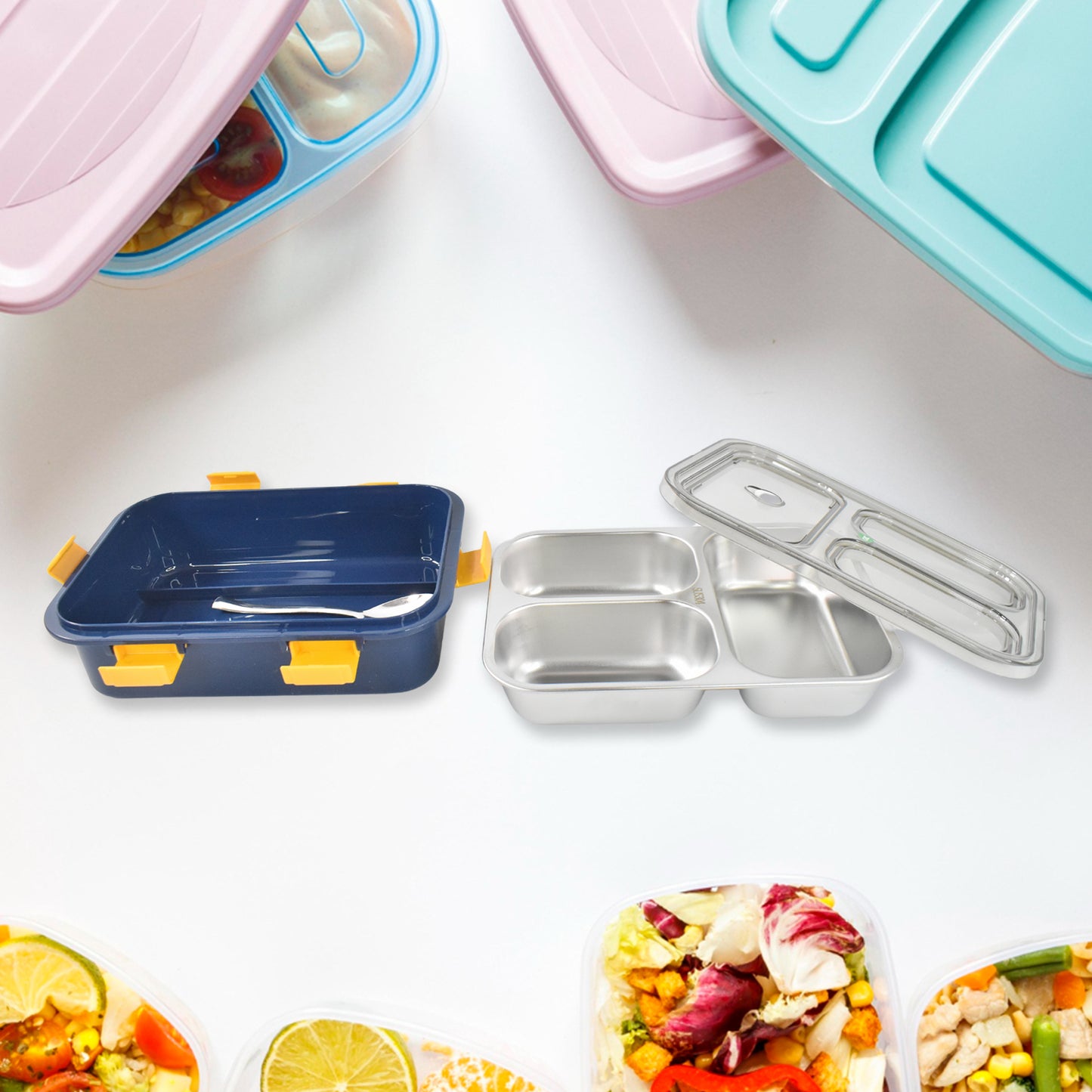 3 Compartment Transparent Stainless Steel Lunch Box For Kids Kitchen & Dining > Kitchen Storage & Organization > Lunch Boxes