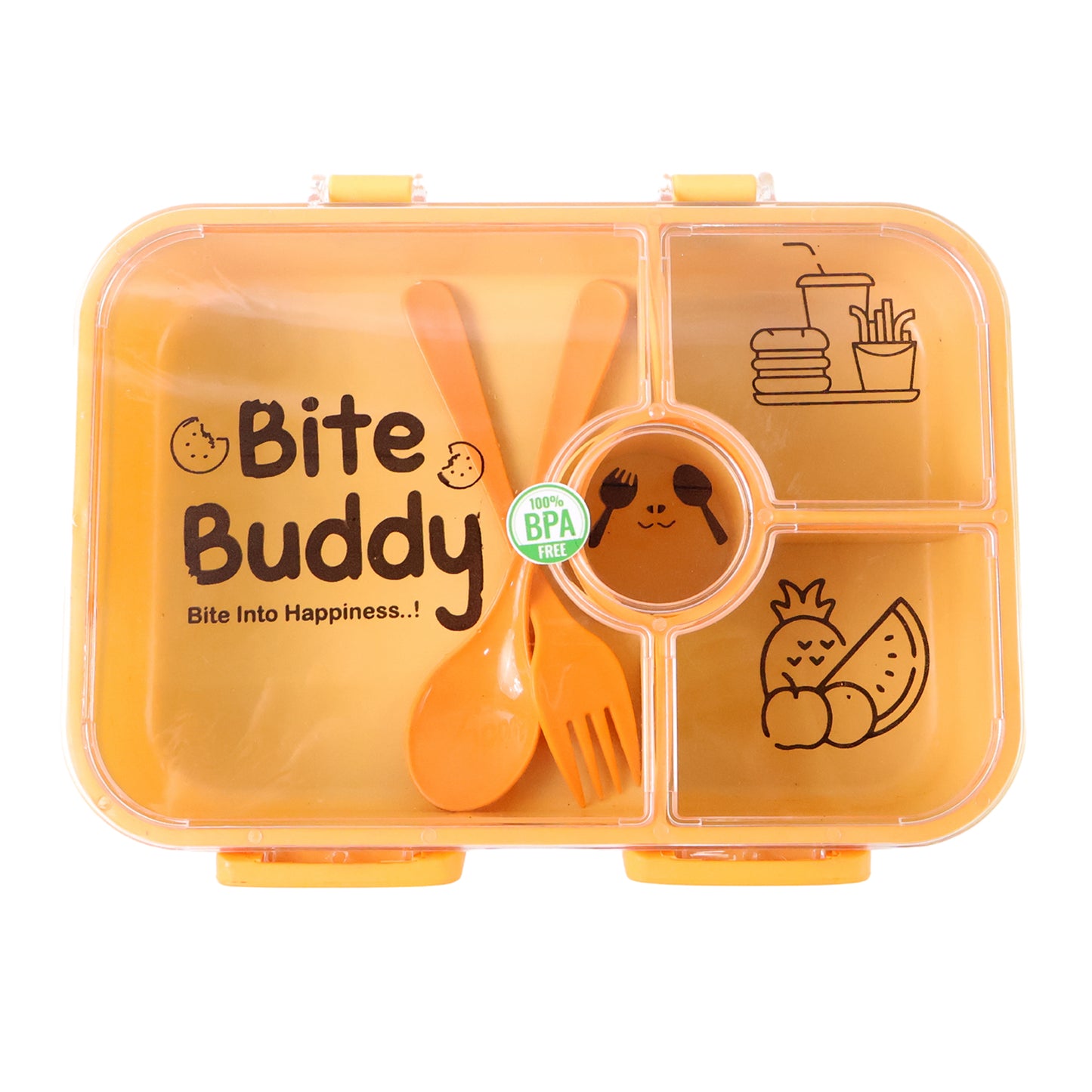Bite Buddy 4-compartment Leak-resistant Plastic Lunch Box With Spoon Fork Kitchen and Dining