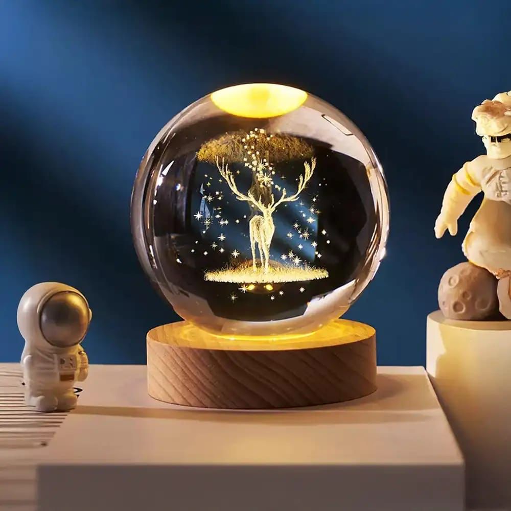 3D crystal deer Lamp with LED Light with Laser Engraved Design Home Decor
