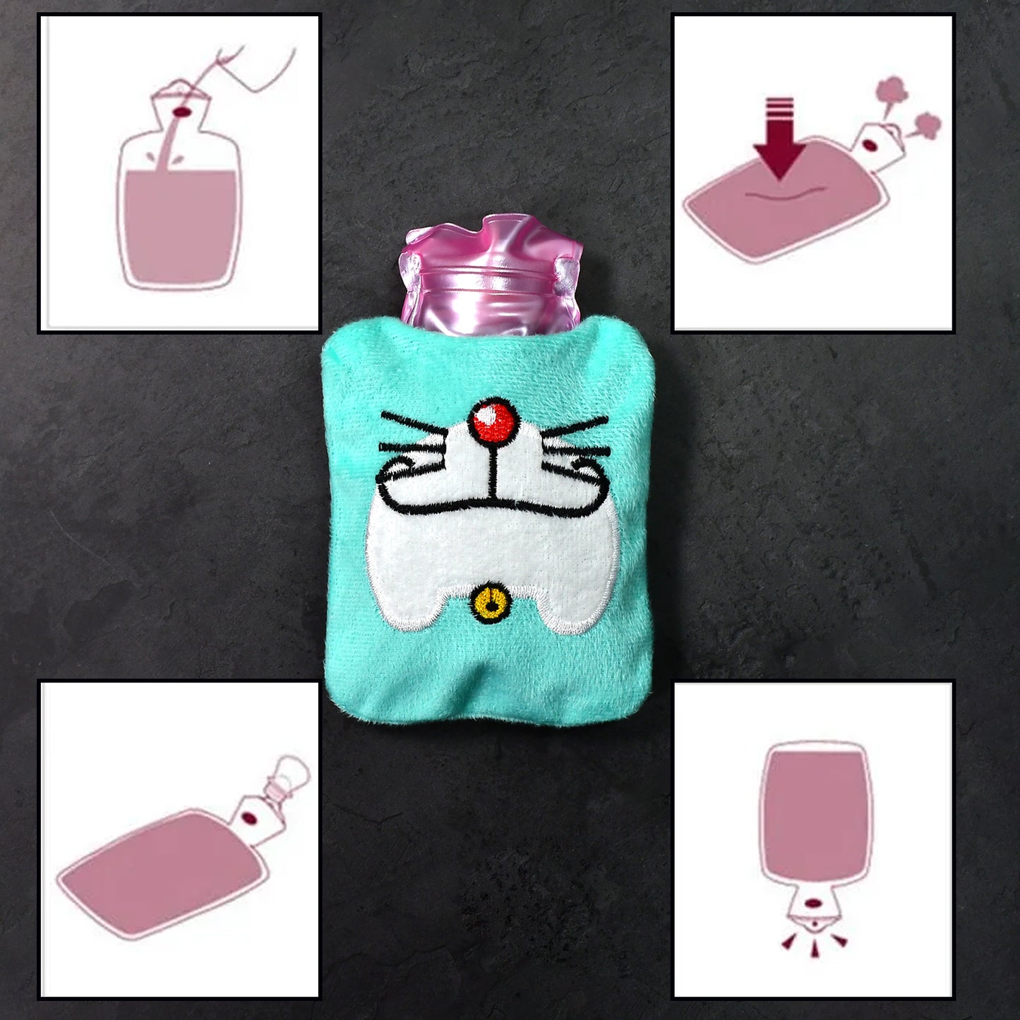 Doremon Cartoon Small Hot Water Bag With Cover For Pain Relief Health and Beauty