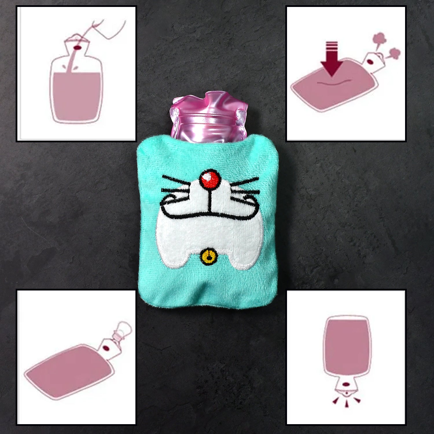 Doremon Cartoon Small Hot Water Bag With Cover For Pain Relief Health and Beauty