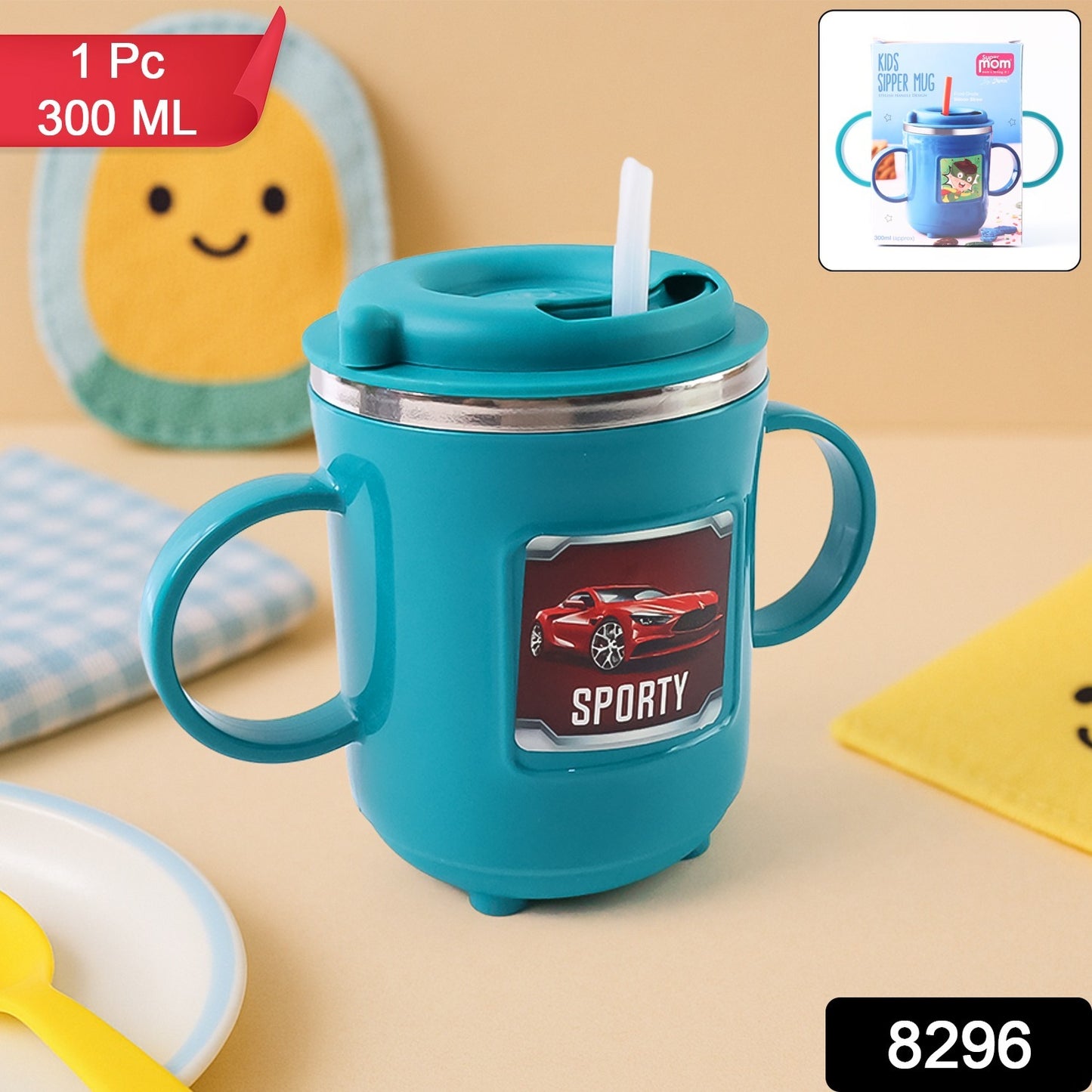 Kids Sporty Sipper Mug With Straw And Dual Handles Approx 300ml (1 Pc) Mugs