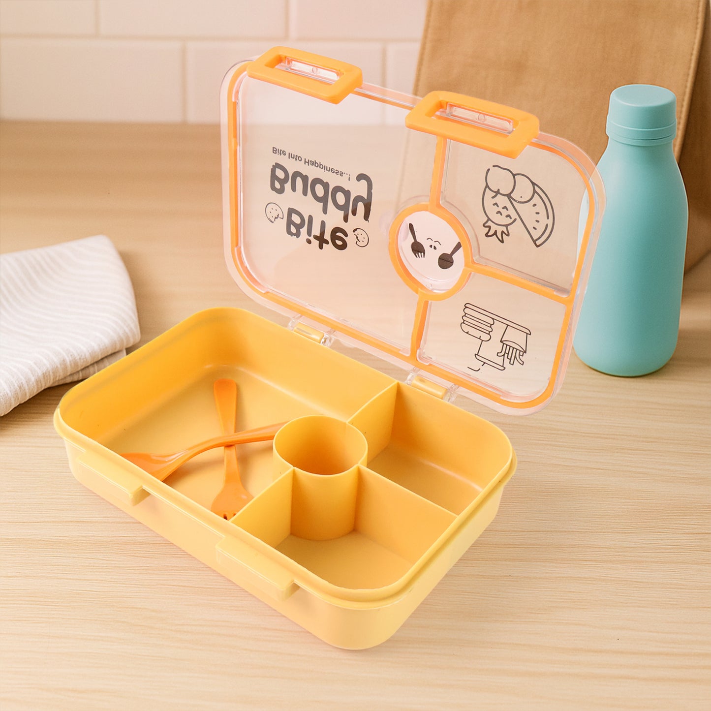 Bite Buddy 4-compartment Leak-resistant Plastic Lunch Box With Spoon Fork Kitchen and Dining