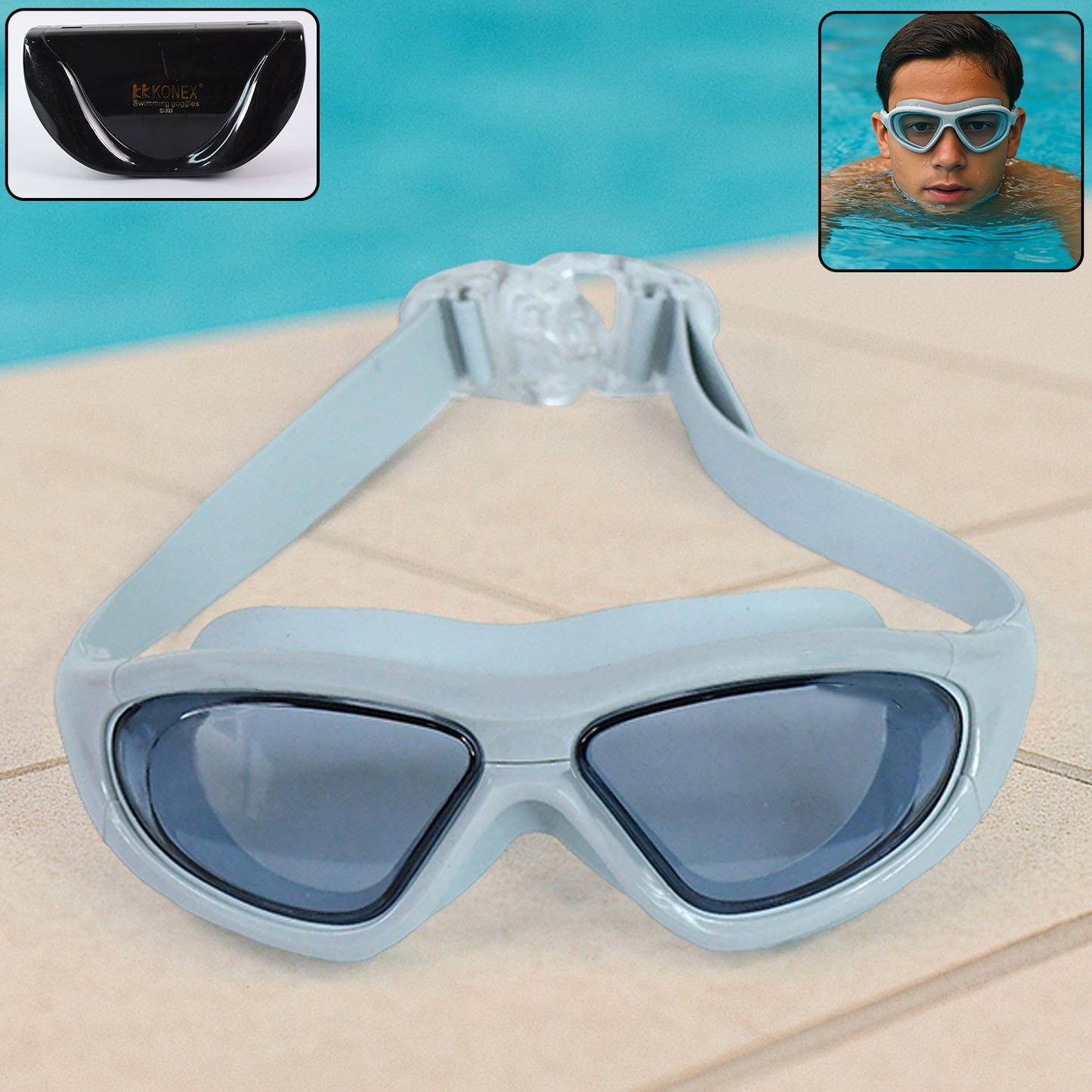 Premium Wide Vision Swimming Goggles With Protective Hard Case (1 Pc) Swim Goggles