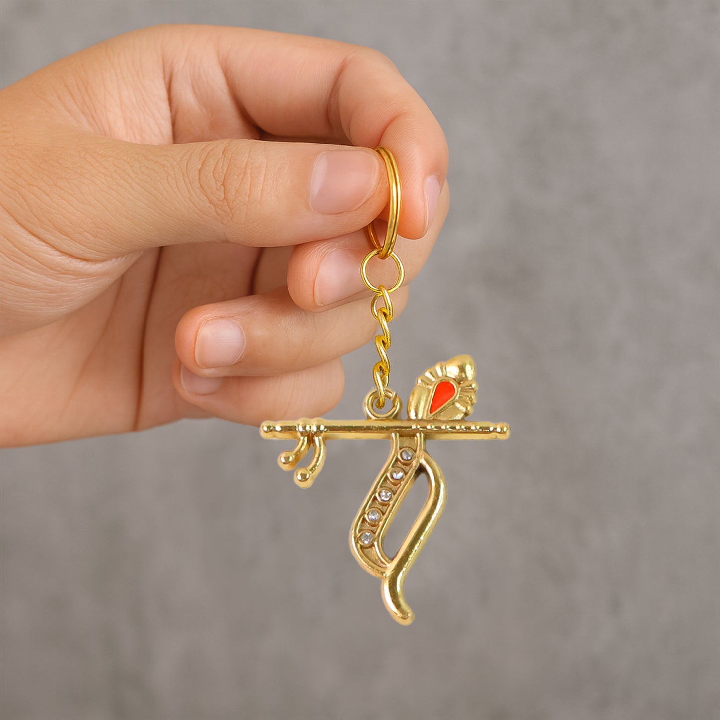 Flute And Peacock Feather Krishna Design Keychain (1 Pc) Keychains